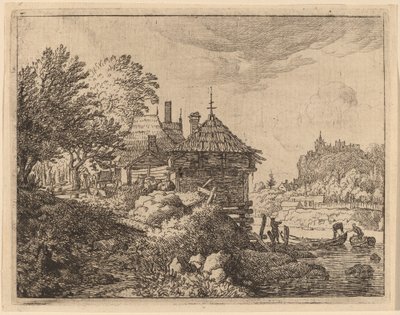 Zwei Boote nähern sich einer Hütte, wahrscheinlich ca. 1645-1656 von Allart van Everdingen