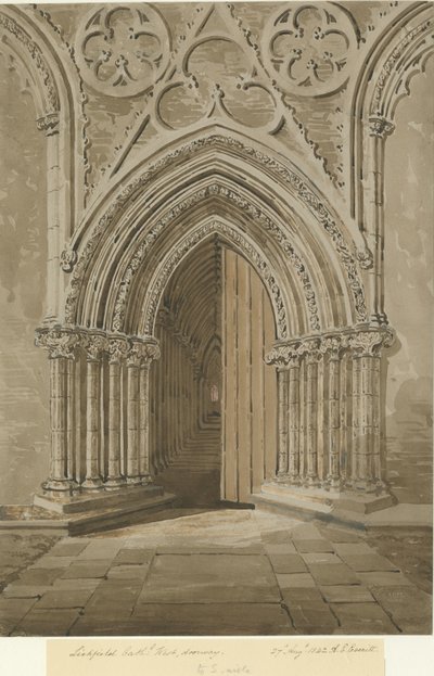 Lichfield Cathedral - Westportal (Sepiazeichnung) von Allen Edward Everitt