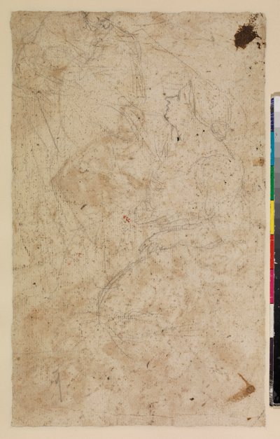 Figurenstudien mit kniender Frau im Profil, verso, 17. Jahrhundert von Alonso del Arco