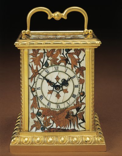 Kutschenuhr, aus einem Napoleon III Vierer-Schreibtischset, Marketerie von Duvinage und Harinckouk, ca. 1877 von Alphonse Gustave Giroux