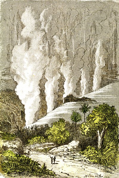 Prähistorie- Katarakte des Sambesi: Natürliche Schöpfung und Lebewesen. Zeichnung von A. Demarle. 1885 von Alphonse Demarle