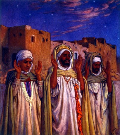 Illustration von muslimischen arabischen Pilgern auf dem Weg nach Mekka von Alphonse Etienne Dinet