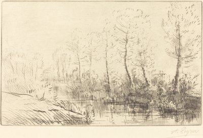Birkenbäume: Wasserrand im Morgenlicht von Alphonse Legros