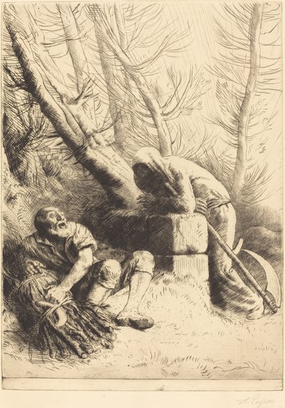 Der Tod und der Holzfäller, 4. Platte (La mort et le bucheron) von Alphonse Legros