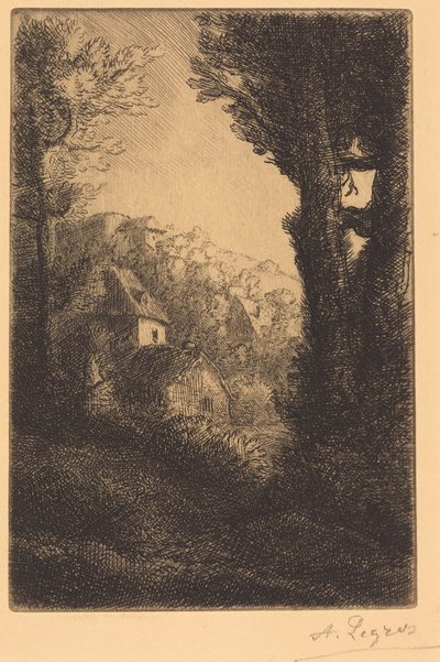 Bauernhof auf einem Hügel im Sonnenlicht (La ferme du coteau; Effet de soleil sur le coteau) von Alphonse Legros