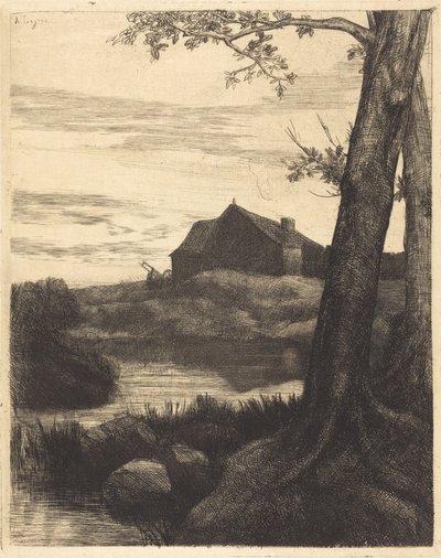 Bauernhof mit großem Baum von Alphonse Legros