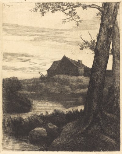 Bauernhof mit großem Baum von Alphonse Legros