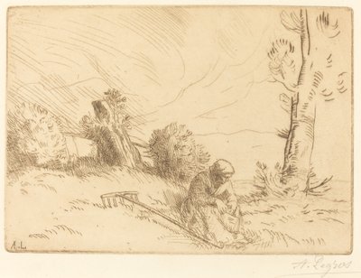 Bäuerin sitzt nahe einer Hecke von Alphonse Legros