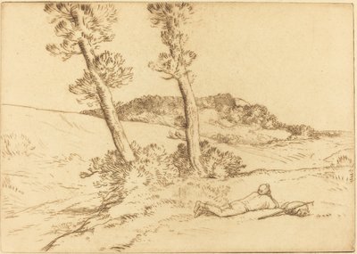 Reisender, der auf dem Gras liegt von Alphonse Legros