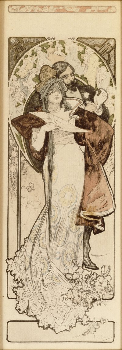 Ein Modell für den Lithograph "Programm 27. Oktober 1900", ca. 1900 von Alphonse Mucha