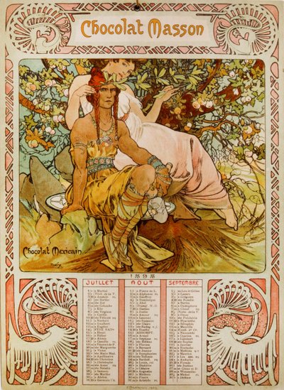 Schokoladenkalender von Masson, illustriert von Mucha (1860–1939), einem tschechischen Jugendstilmaler von Alphonse Mucha