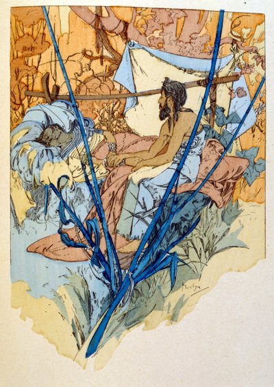 Illustration von Alphonse Mucha aus "Rama", einem Gedicht in drei Akten von Paul Verola. ca. 1898 von Alphonse Mucha