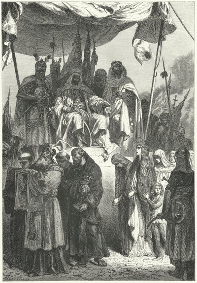 Saladin beobachtet gefangene Christen nach der Eroberung Jerusalems von Alphonse Marie de (after) Neuville