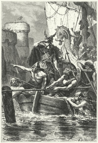 Die normannische Flotte greift Paris an, 885 von Alphonse Marie de (after) Neuville