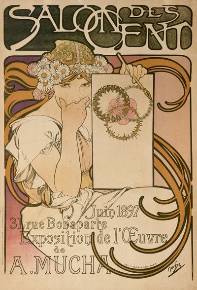 Plakat für Alphonse Muchas Ausstellung im Salon des Cent, Paris, Frankreich, 1897 von Alphonse Mucha