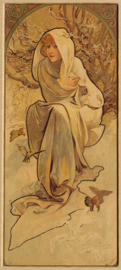 Winter aus der Serie Les Saisons, um 1900 von Alphonse Mucha