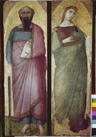Heiliger Paulus und ein heiliger Märtyrer, Detail eines Polyptychons von Ambrogio Lorenzetti