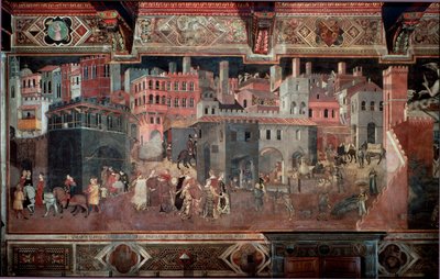 Die Auswirkungen guter und schlechter Regierung auf Stadt und Land (Detail) von Ambrogio Lorenzetti
