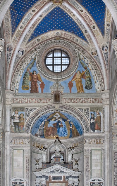 Krönung der Jungfrau Maria mit Gott und dem Heiligen Geist zwischen Francesco und Ludovico Sforza von Ambrogio da Fossano