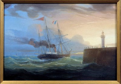 Dampfer verlässt den Hafen von Ambroise Louis Garneray