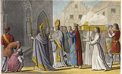 Philipp III. hielt einen feierlichen Gottesdienst in Notre-Dame ab und trug den Sarg zu Fuß nach Saint-Denis, der das Haupt und die Gebeine von Ludwig dem Heiligen enthielt, während das Fleisch und die Eingeweide in einem Grab in der Nähe von Palermo in Si von Ambroise Tardieu