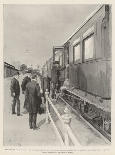 König Edward VII. in Deutschland, Seine Majestät inspiziert seinen neuen Eisenbahnsalon, der in Verbindung mit dem derzeitigen genutzt werden soll von Amedee Forestier