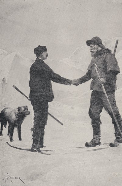 Treffen der Polarforscher Frederick George Jackson und Fridtjof Nansen, Franz-Josef-Land, 1896 von Amedee Forestier