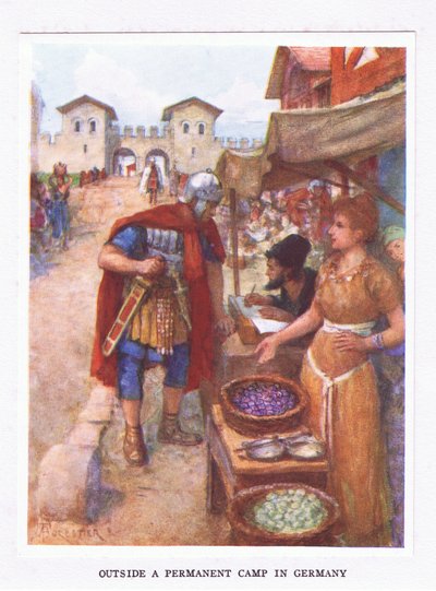 Vor einem ständigen Lager in Deutschland, Illustration aus Der römische Soldat, 1928 von Amedee Forestier