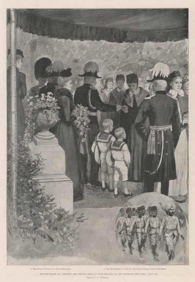 Verleihung der Ashanti- und Südafrikanischen Kriegsmedaillen durch Seine Majestät den König, 29. Juli von Amedee Forestier