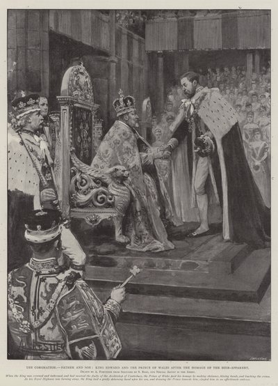 Die Krönung, Vater und Sohn, König Edward und der Prinz von Wales nach der Huldigung des Thronfolgers von Amedee Forestier