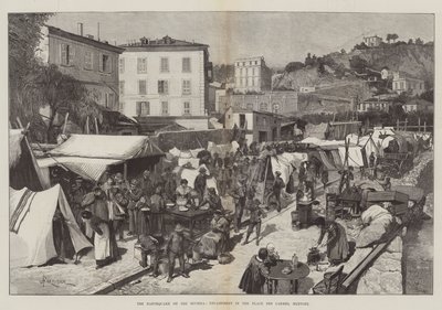 Das Erdbeben an der Riviera, Lager auf dem Place des Carmes, Mentone von Amedee Forestier