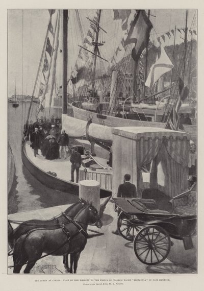 Die Königin in Cimiez, Besuch Ihrer Majestät auf der Yacht Britannia des Prinzen von Wales im Hafen von Nizza von Amedee Forestier