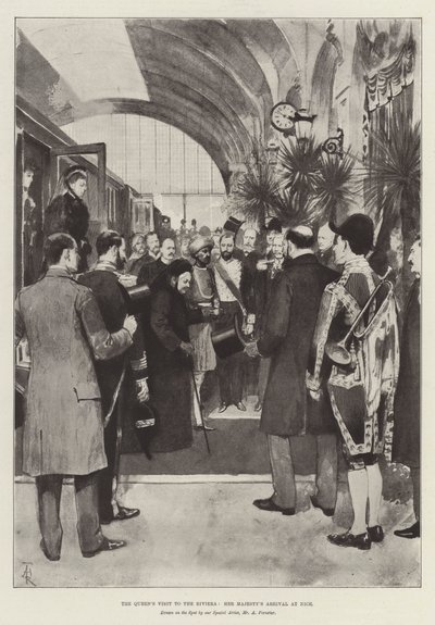 Der Besuch der Königin an der Riviera, Ihre Majestät trifft in Nizza ein von Amedee Forestier