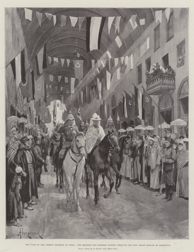 Der Besuch des deutschen Kaisers in Syrien, der Kaiser und die Kaiserin durchqueren den neuen großen Basar in Damaskus von Amedee Forestier
