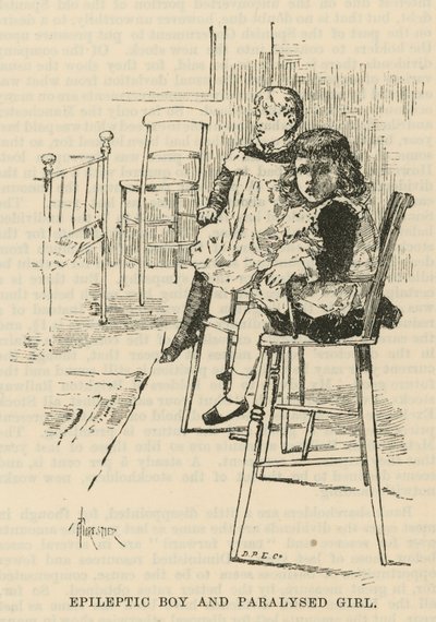 Das West End Hospital für Lähmung und Epilepsie, Welbeck Street, London: Epileptischer Junge und gelähmtes Mädchen von Amedee Forestier