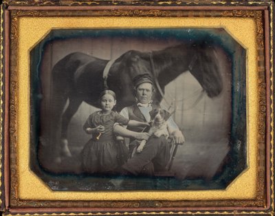 Porträt eines Mannes und Mädchens mit Pferd und Hund von American 19th Century