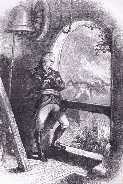 Arnold betrachtet die Zerstörung von Neuengland, Illustration aus Cassells Geschichte der Vereinigten Staaten, veröffentlicht von Cassell, Petter & Galpin, ca. 1900 von American English school