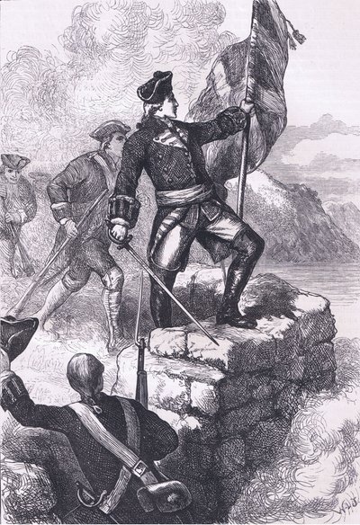 Washington pflanzt die britische Flagge am Fort Duquesne, Illustration aus Cassells Geschichte der Vereinigten Staaten, veröffentlicht von Cassell, Petter & Galpin, ca. 1900 (Litho) von American English school