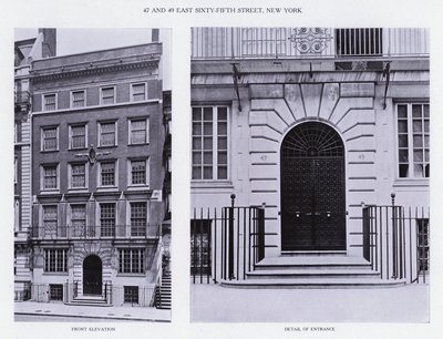Charles A Platt: 47 und 49 East Sixty-Fifth Street, New York, Frontansicht, Detail des Eingangs von American Photographer (after)