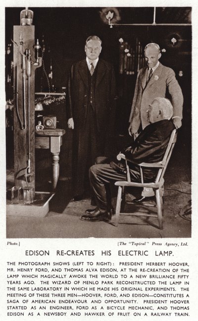 Thomas Edison rekonstruiert sein elektrisches Licht für Präsident Herbert Hoover und Henry Ford von American Photographer (after)