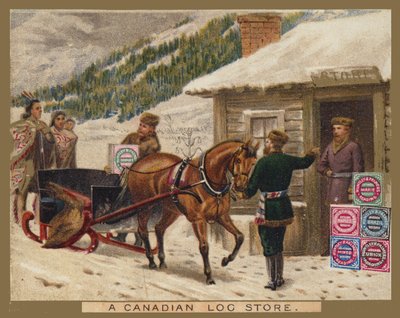 Ein kanadisches Holzlager, Huntley und Palmer Werbung von American School