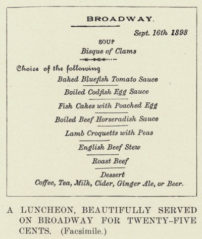 Ein Mittagessen, schön serviert auf dem Broadway für fünfundzwanzig Cent, Faksimile von American School