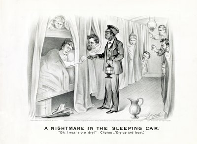 Ein Albtraum im Schlafwagen: Oh, ich war so trocken! Chor: Trockne auf und platze., veröffentlicht um 1875 von American School