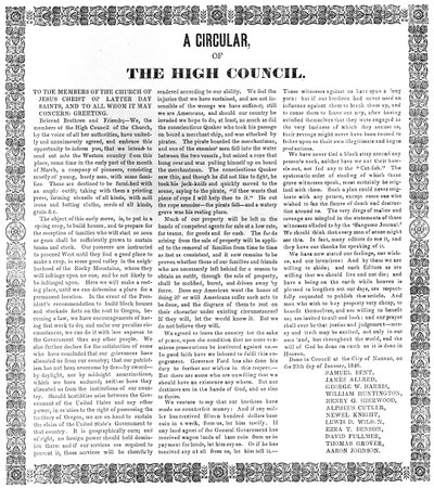 Ein Rundschreiben des Hohen Rates der Kirche Jesu Christi der Heiligen der Letzten Tage, 1846 von American School