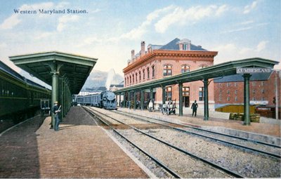 Eine Postkarte der Western Maryland Station, Cumberland, Maryland von American School