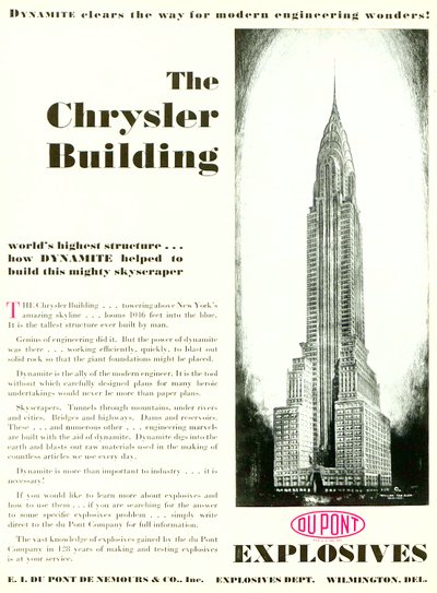 Werbung mit dem Chrysler Building, aus dem DuPont Magazin, Mai 1930 von American School