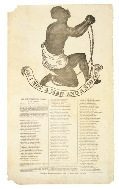 Bin ich nicht ein Mann und ein Bruder?, ca. 1837 (Holzschnitt auf Velinpapier) von American School