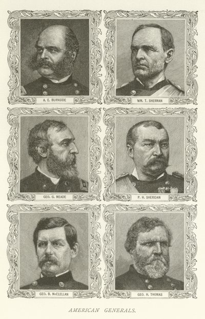 Amerikanische Generäle, A. E. Burnside, William T. Sherman, George G. Meade, P. H. Sheridan, George B. McClellan, George H. Thomas von American School