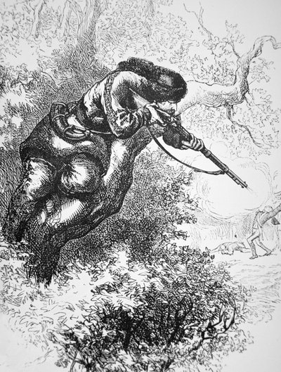 Amerikanischer Scharfschütze auf einem Baum während des Amerikanischen Unabhängigkeitskrieges von American School