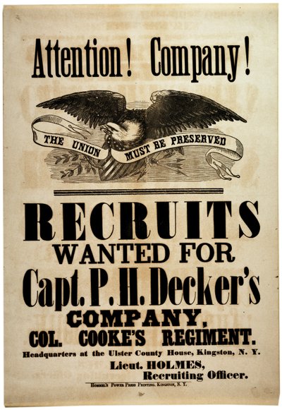 Achtung! Kompanie!, Rekrutierungsplakat für die 156. Infanterie von New York, 1862 von American School